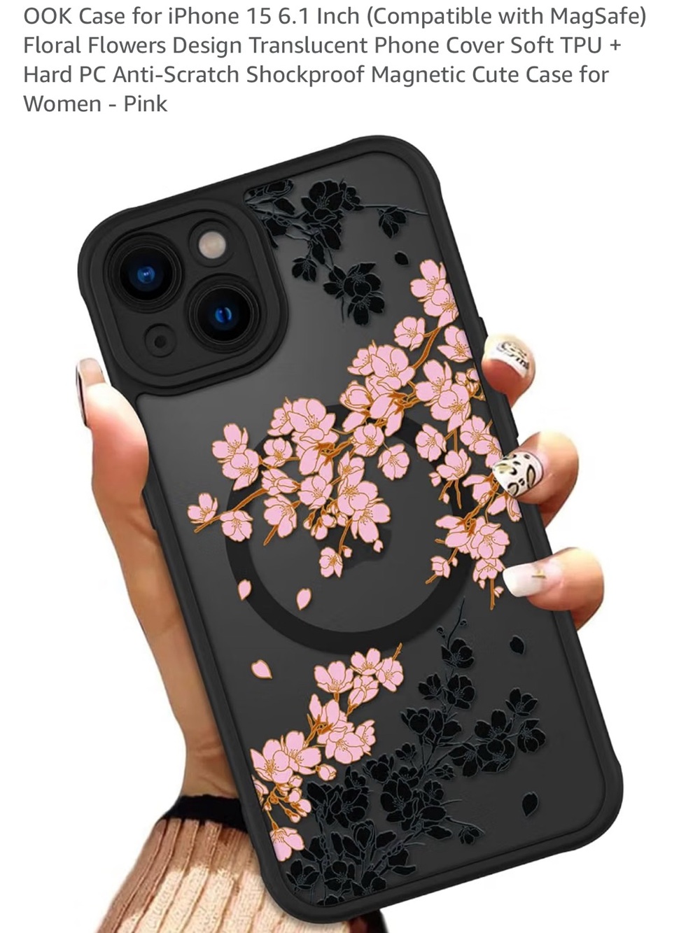 OOK case for Iphone 15 6.1 in Floral flower design Magnetic shockproof NWT